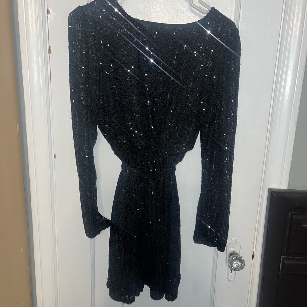 CLOSET CLEAR OUT! 🎉 Crystal Sky Black Sequin Dress with Waist Tie